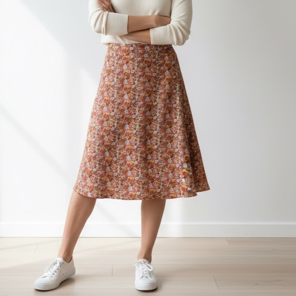 Handmade Floral Midi Wrap Skirt Tie Waist Boho Cottagecore 29” Long S/M Summer